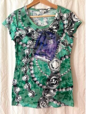 Cache Women's Green Jewel Print T-Shirt Size S #fallfashion #maximalist